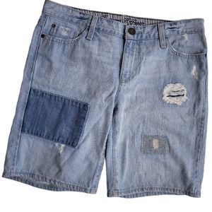 TOMMY HILFIGER Blue Whitewash Distressed Patches Bermuda Denim Shorts Size 4